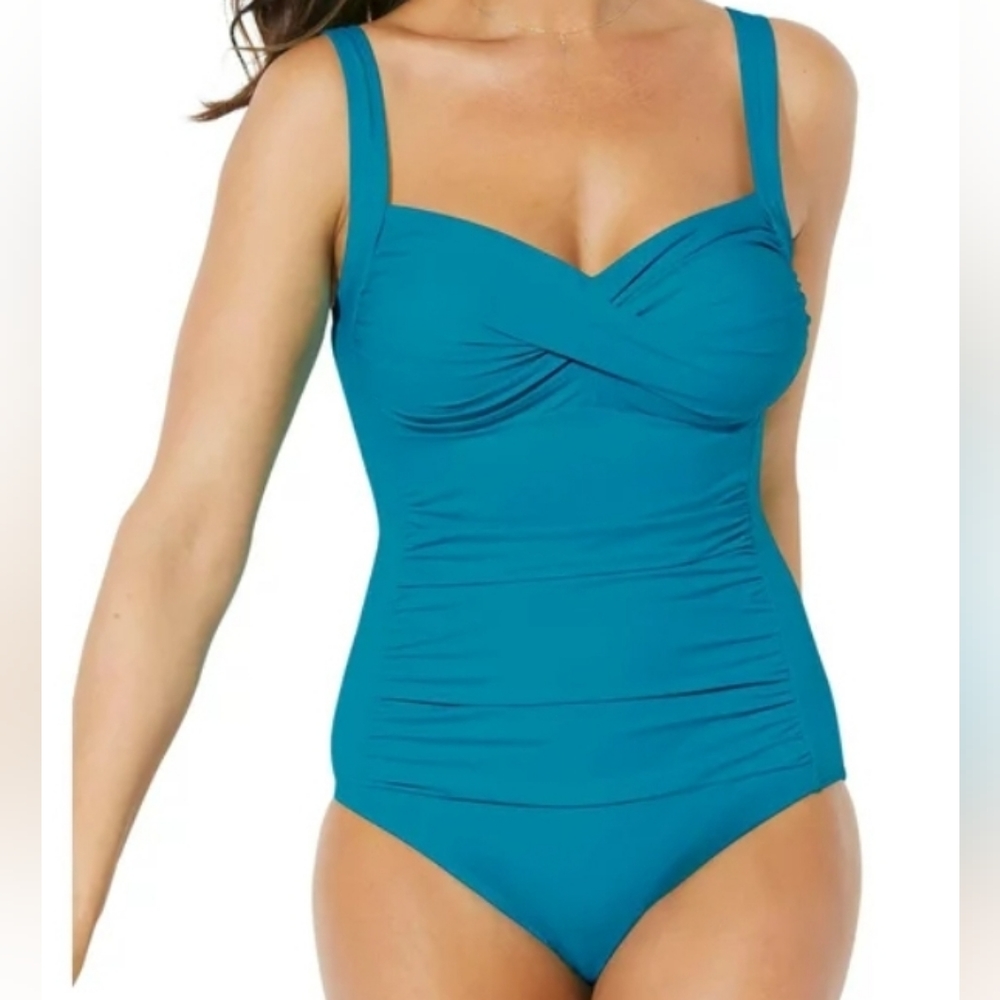 Swimsuits For All Ruched Twist Front One Piece Swimsuit Size 22 Luxe